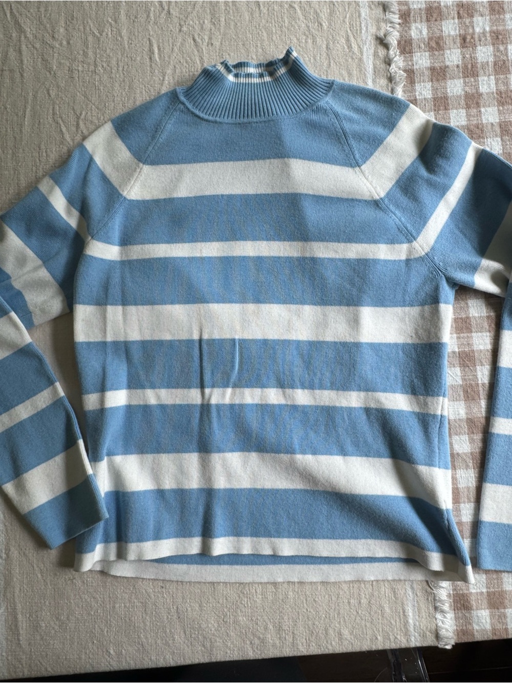 Ann Taylor Light Blue and White Striped Turtleneck Sweater